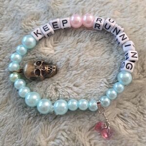 Kids Beaded Bracelet with Skull Charm - Blue and Pink